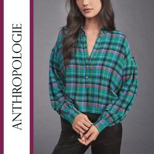 Anthropologie/Pilcro | Plaid Cropped Puffed Sleeve Blouse Top